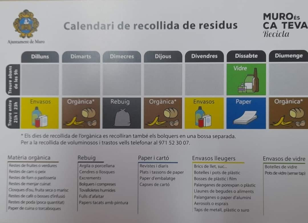CALENDARI DE RECOLLIDA DE RESIDUS